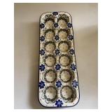 Dozen Egg Holder Polish Pottery Hand Painted