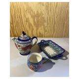 Teapot Dish & Mug Hand Painted Polish Dishes