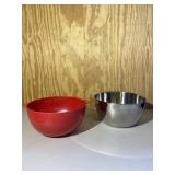 Set of 2 Large Mixing Bowls Red & Silver
