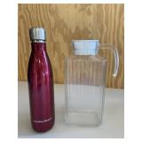Clear Glass Pitcher & Red Water Bottle
