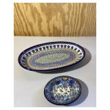 Hand Painted Polish Platter & Bowl