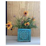 Blue Square Flower Vase & Floral Arrangement