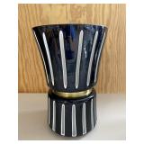 Black & White Art Glass Vase Gold Accent