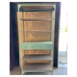 Rustic Green Rolling Metal Shelf Wood Accent