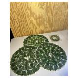 Set of Round Green Leaf Placemats and Coasters