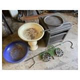 Lot of Garden Decor Bird Baths Hose Box Hook