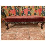 Nice Vintage Red Velvet Foot Stool Bench Wood