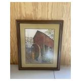 Old Red Barn Water Wheel Framed Print