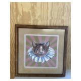 Needlepoint Cat in a Ruff Framed Wall Decor