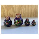 Set of Purple Nesting Dolls Small Wooden