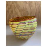 Yellow Accent Misshapen Art Glass Vase