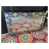 Large Rectangle Art Glass Mirror Blue & Yellow