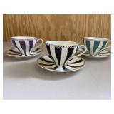 Meritage Colorful Stripe Teacups & Saucers 3 Sets