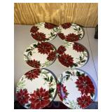 Set of 6 Pier 1 Poinsette Christmas Flower Plates