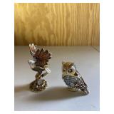 Owl & Eagle Pair of 2 Small Jeweled Pill Boxes
