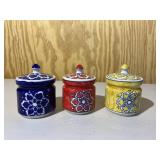 Pier 1 Set of 3 Decorative Jars w/ Lids Red Blue