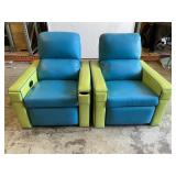 Pair of Bright Blue & Green Theater Cinema Chairs