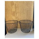 Set of 2 Round Black Metal Laundry Storage Baskets