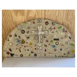 Cross Concrete Folk Art Adorned with Vintage