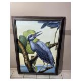 Large Framed Blue Heron Bird Print