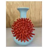 Anthropologie Blue with Bright Red Flower Art Vase