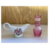Homer Laughlin Creamer & Small Pink Vase