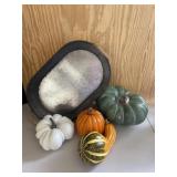Pumpkin Gourd Decor in Metal Tub Bucket