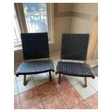 Pair of Black Woven Chairs Wood Legs