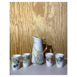 Hand Painted Floral Water Pitcher & Cups Set