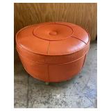 Orange Round Foot Stool Ottoman Vintage MCM