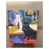 Black Dog On A Bar Stool Original Painting