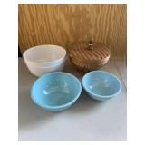 Blue & White Mixing Bowls & Covered Dish