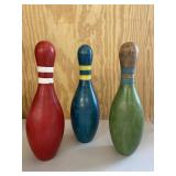 Set of 3 Colorful Wood Bowling Pins