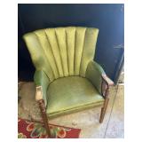 Vintage Green High Back Chair Wood Accents