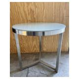 Round White Top Accent Table Silver Metal Legs