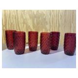 Set of 6 Red Glass Tumbler Drinking Glasses