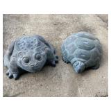 Pair of Large Frog & Turtle Outdoor Garden Decor