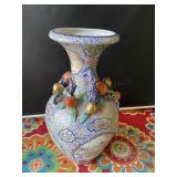 Very Large Heavy Oriental Fruit Theme Floor Vase