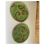 Large Christmas Serving Plates Green Red Set of 2
