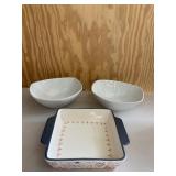 2 White Serving Bowls & Casserole Dish