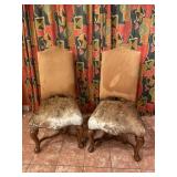 Pair of 2 Faux Animal Hide Dining Chairs