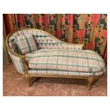 Pink & Green Plaid Chaise Lounger Gold Accent