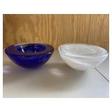 Kosta Boda Pair of 2 Art Glass Bowl Candle Holders