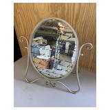Silver Tone Vanity Mirror with Writing Accent