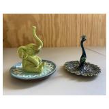 Elephant & Peacock Jewelry Ring Holders Set of 2
