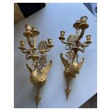 Pair of French Gilt Style Swan Wall Sconces Metal