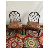 Pair of Rattan Wood Back Chairs Orange Accent