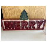 Red Merry Light Up Metal Christmas Sign