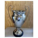 Large Heavy Silver Tone Trophy Style Urn Vase