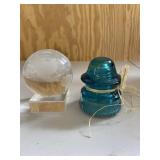 Blue Green Insulator & Clear Globe Paperweight